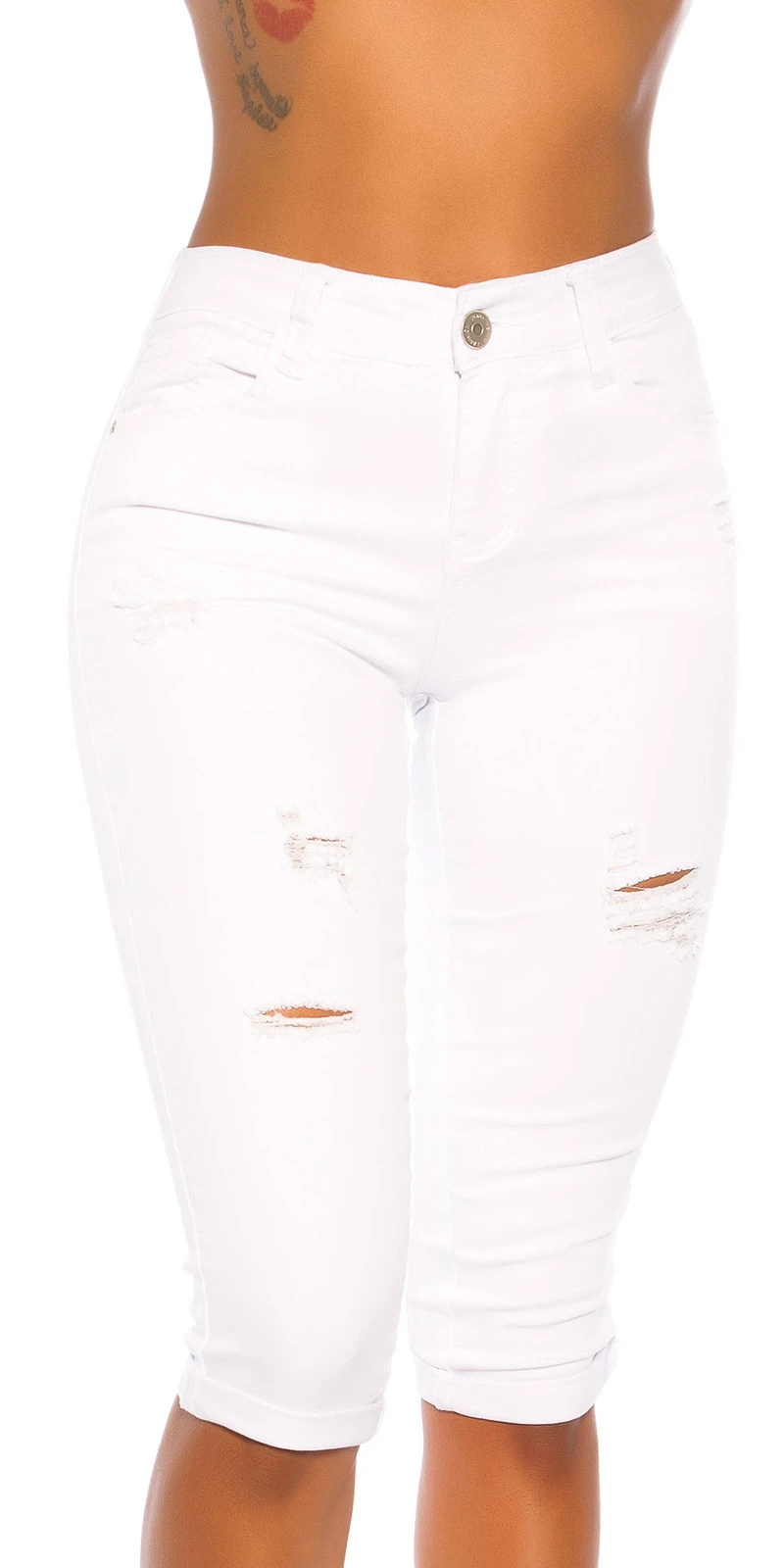 Uni Capri Röhren Jeans im Used Look mit Risse Uni Capri Röhren Jeans im Used Look mit Risse