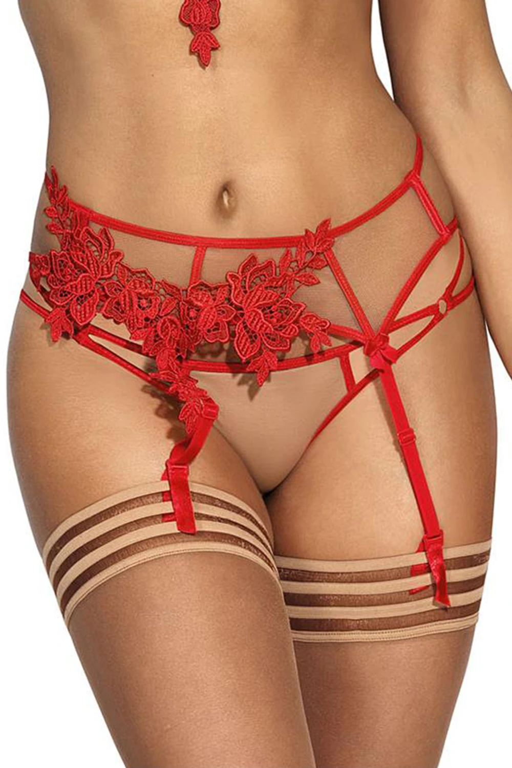 Axami rot Slip-Stickmuster mit transparentem Tüll Axami rot Slip-Stickmuster mit transparentem Tüll