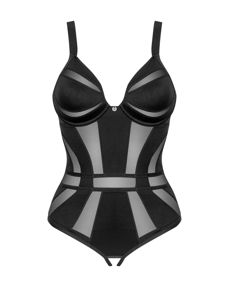 Obsessive schwarzer Body ouvert Chic Amoria mit kleinem Schmuckelement zwischen den Bügel-Cups. Klassischer Style im stilvollen Mix. Obsessive schwarzer Body ouvert Chic Amoria mit kleinem Schmuckelement zwischen den Bügel-Cups. Klassischer Style im stilvollen Mix.
