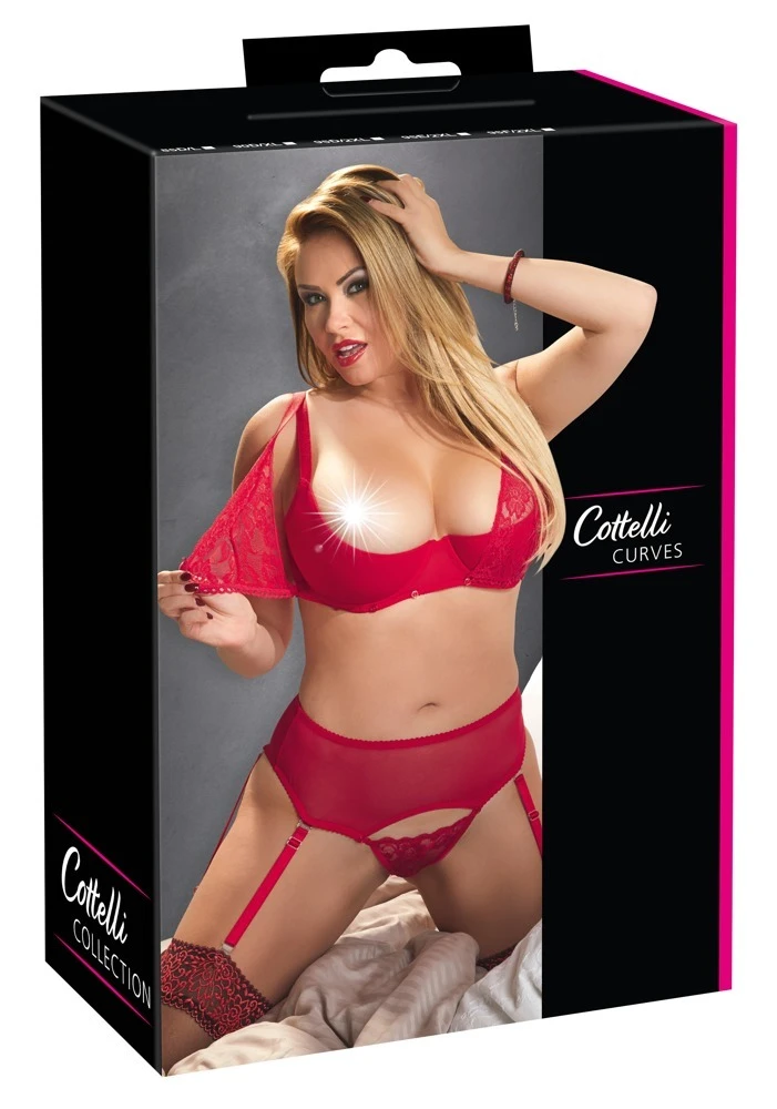 Ein sinnliches BH-Set in verführerischem Rot, mit abnehmbaren Cups und String Ein sinnliches BH-Set in verführerischem Rot, mit abnehmbaren Cups und String