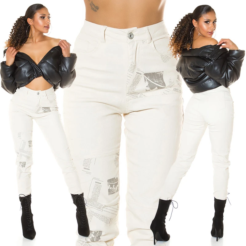 Uni Röhren High Waist Jeans mit Print