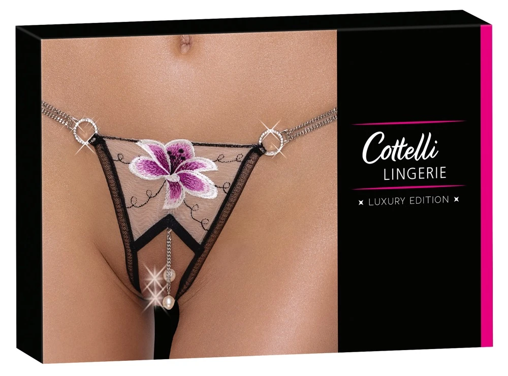 Cottelli LINGERIE Riostring Blume die mit  Strassring verziert sind, Kettchen mit Perlen