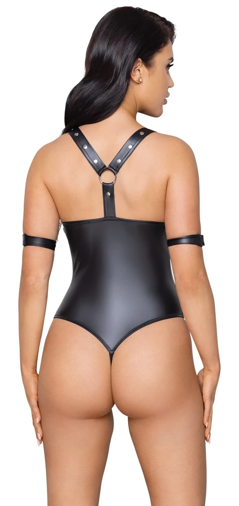 Cottelli Sinnliche Versuchung: Stringbody ouvert im edlen Mattlook mit Fesselriemen und verstellbaren Trägern