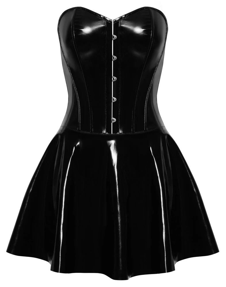 Kinky Lack Kleid Haken Verschluss, Verführerisches Lack-Minikleidvon Black Level mit Corsagen-Oberteil, Figurschmeichelndes Design für einen sexy und eleganten Look!