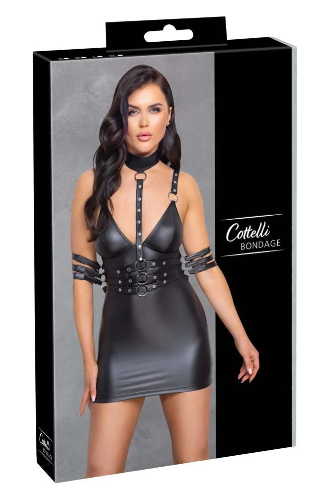 Cottelli Mattlook-Kleid mit vielseitigen Fesselriemen und verstellbarem Gürtel in schwarz