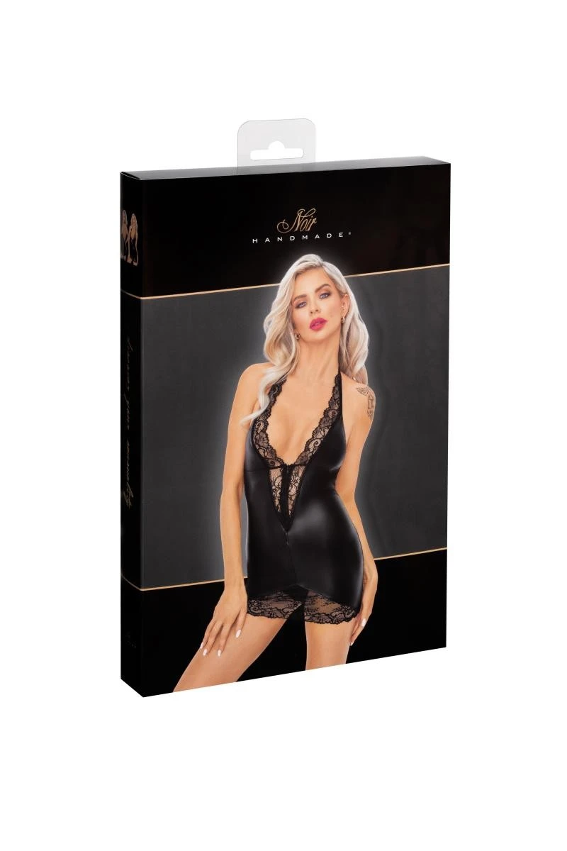 Powerwetlook Minikleid F283 mit floraler Spitze von Noir Handmade