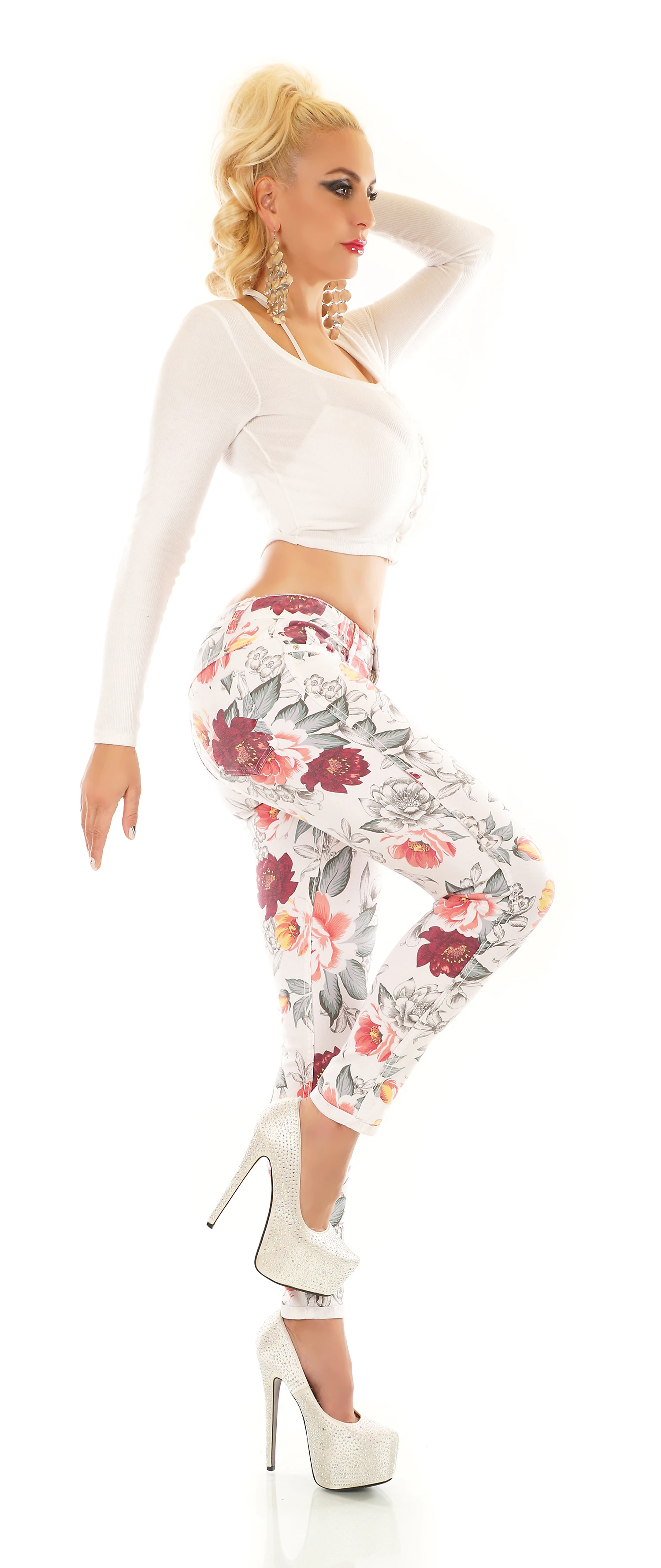 Basic Hüft Skinny Jeans im Uni Flower Wende-Style Basic Hüft Skinny Jeans im Uni Flower Wende-Style