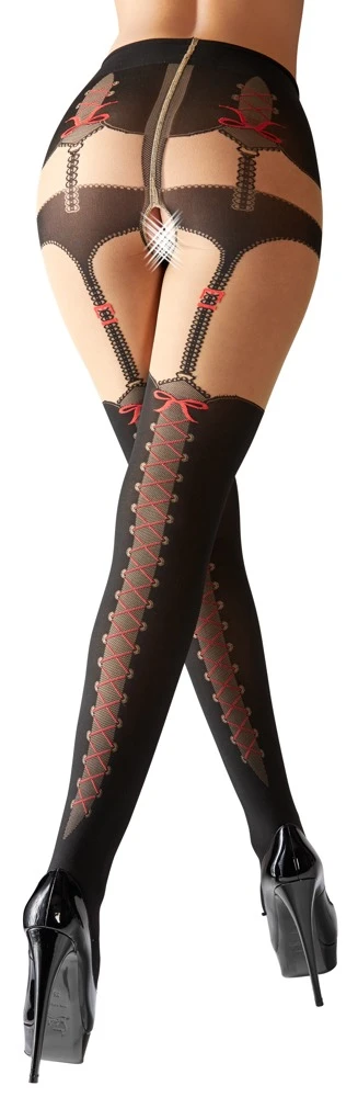 Cottelli Verführerisch Raffiniert: Die Einladend Offene Straps-Strumpfhose mit Schnür-Optik