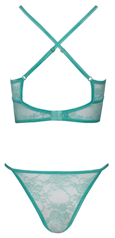 Verführerische Leichtigkeit in Mint: Zartes BH- und Slip-Set aus Blüten- und Wimpernspitze mit gekreuzten Trägern für himmlischen Komfor, Fantasy by Cottelli