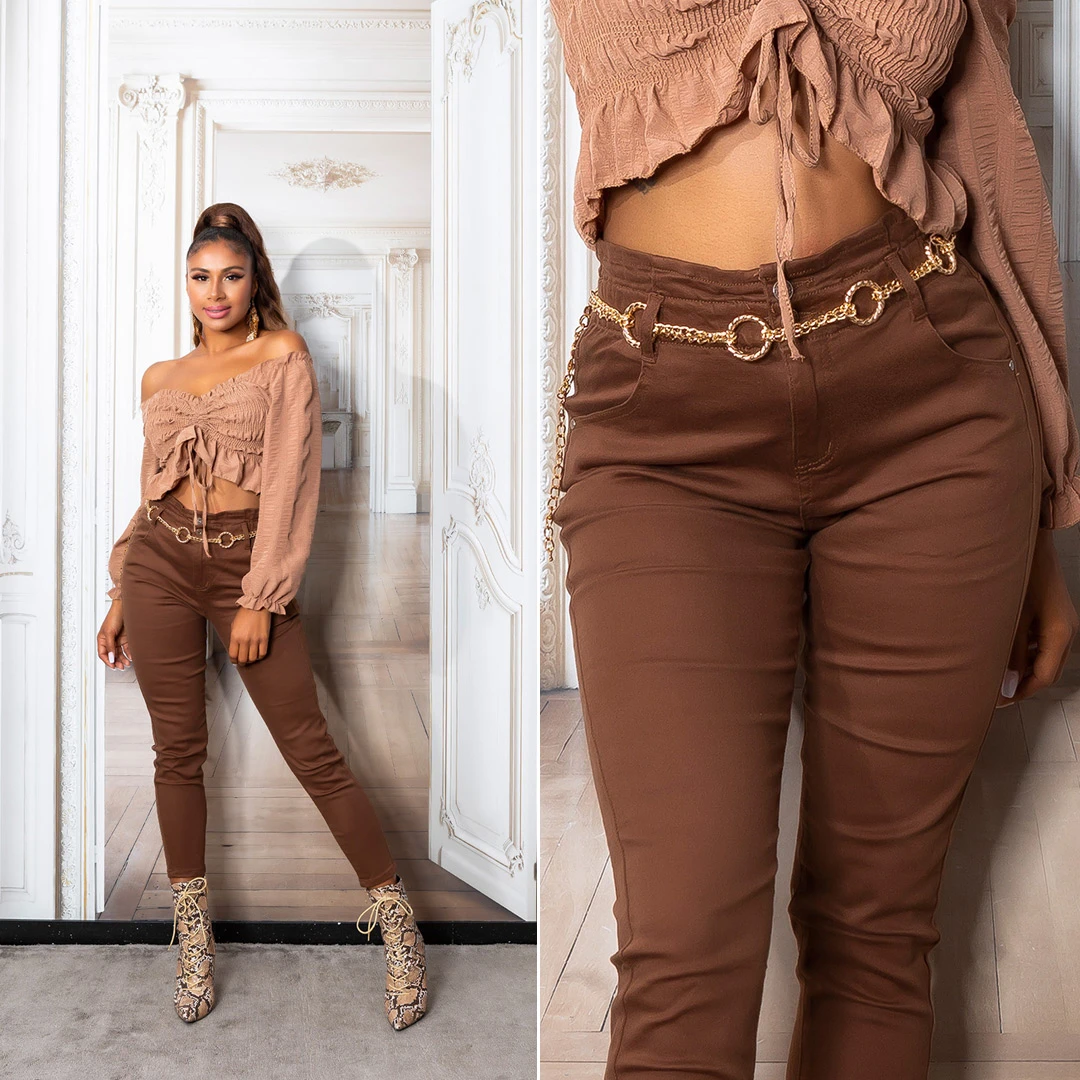 Uni High Waist Skinny Hose mit Gummibund