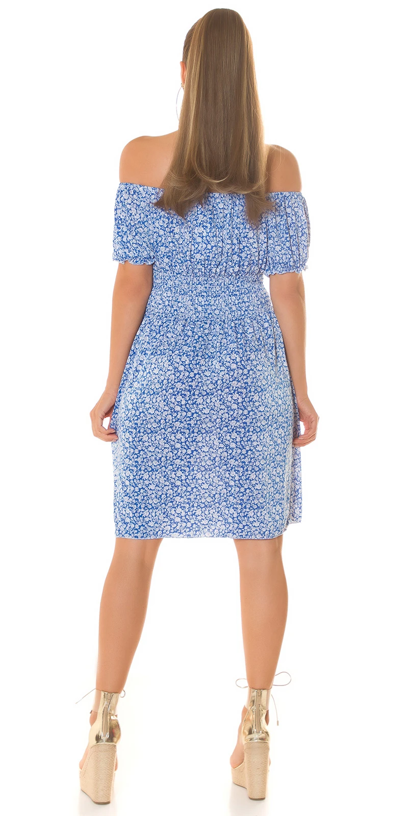 Off Shoulder Carmen Sommerkleid Kurzarm Midikleid Kleid Knielang mit floralem Print Blumenmuster Off Shoulder Carmen Sommerkleid Kurzarm Midikleid Kleid Knielang mit floralem Print Blumenmuster