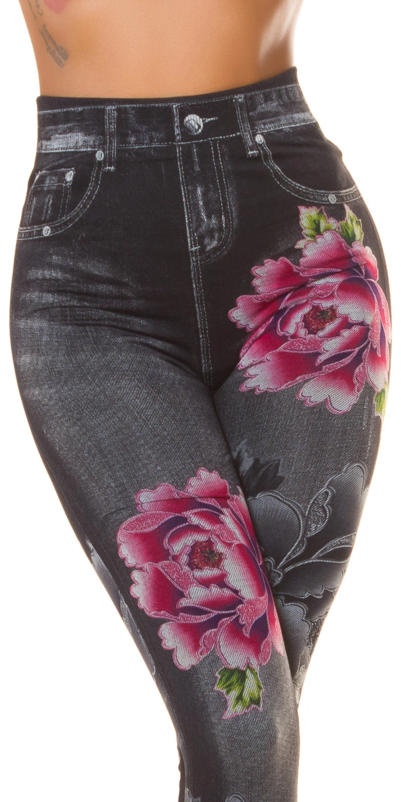 Flower Printed Stretch Jeans Look High Waist Leggings Flower Printed Stretch Jeans Look High Waist Leggings