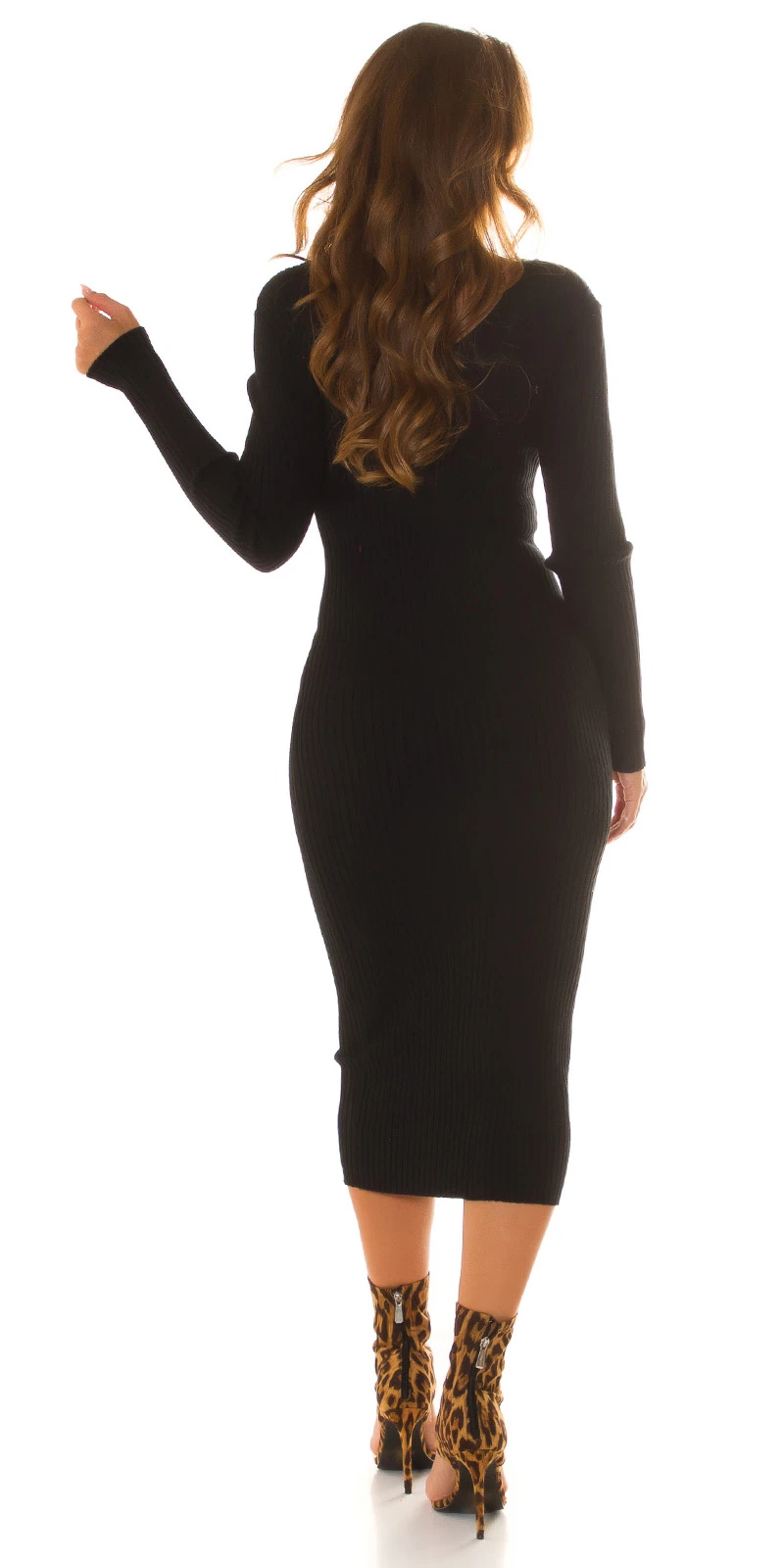 Midi Langarm Strickkleid mit V-Neck und Deko Knöpfe Midi Langarm Strickkleid mit V-Neck und Deko Knöpfe
