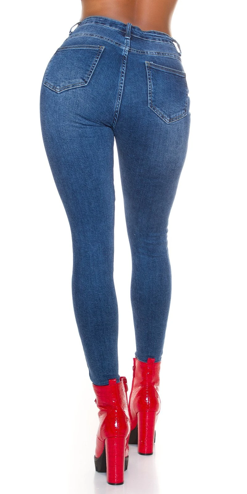 Basic High Waist Skinny Jeans mit Destryoed-Akzente Basic High Waist Skinny Jeans mit Destryoed-Akzente