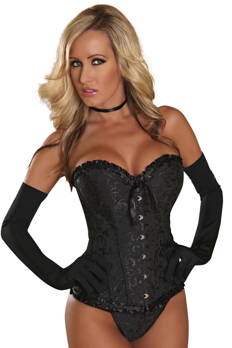 Brokat Corsage Sens de Femme mit T-String von Provocative Dessous, figurbetont mit Fronthaken und rückseitiger Schnürung für einen sexy Look