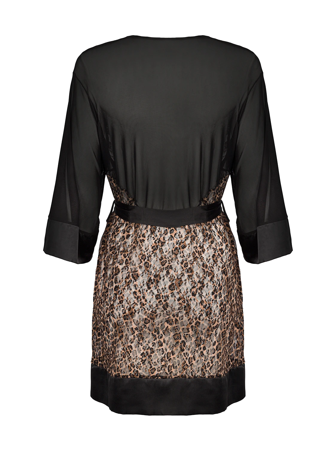 Femininer Peignoir mit Animal Print mit breiten Satinsaum Femininer Peignoir mit Animal Print mit breiten Satinsaum