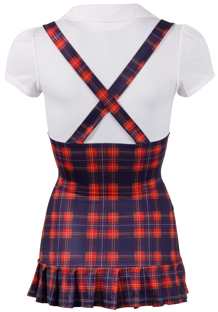 Cottelli Schulmädchen-Kleid mit Angenähten Trägern und Zwei Strapsen vorne
