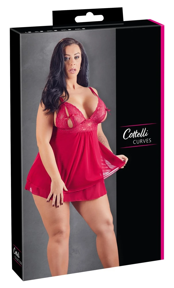 Cottelli Spitzenkleid mit geschlitzten Cups und doppellagigem Rockteil in Rot