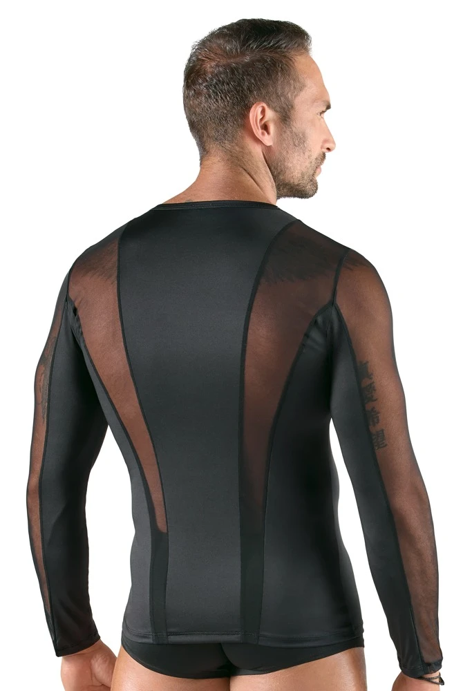 Svenjoyment Longsleeve mit transparentem Netz - körpernahes Shirt im stylischen Mesh-Mix für maximalen Komfort