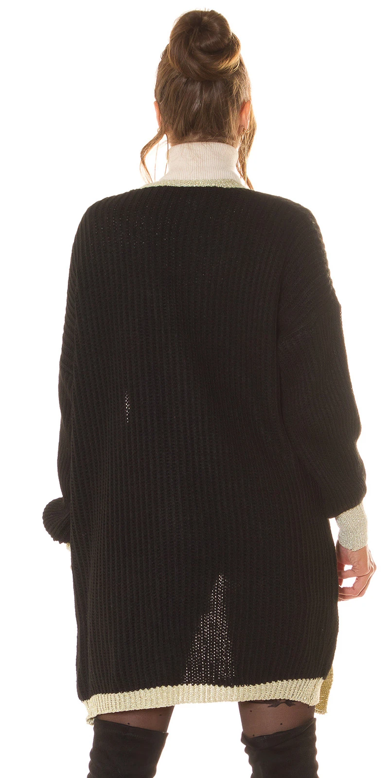 Chic Oversize Strick Long Cardigan mit Glamour-Borte Chic Oversize Strick Long Cardigan mit Glamour-Borte