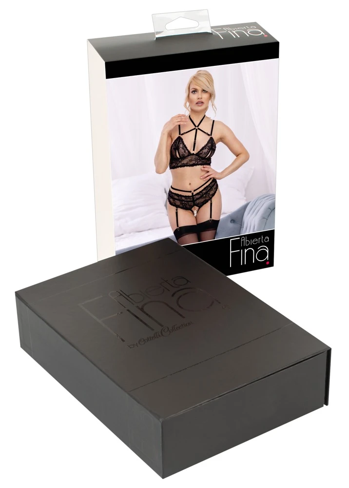 Bralette und Straps-Slip ouvert im Set von Abierta Fina. Feine Spitze und streichelweicher Samt im aufregenden Styling mit roségoldfarbenen Metallelementen und glitzernden Strassringen. Bralette und Straps-Slip ouvert im Set von Abierta Fina. Feine Spitze und streichelweicher Samt im aufregenden Styling mit roségoldfarbenen Metallelementen und glitzernden Strassringen.