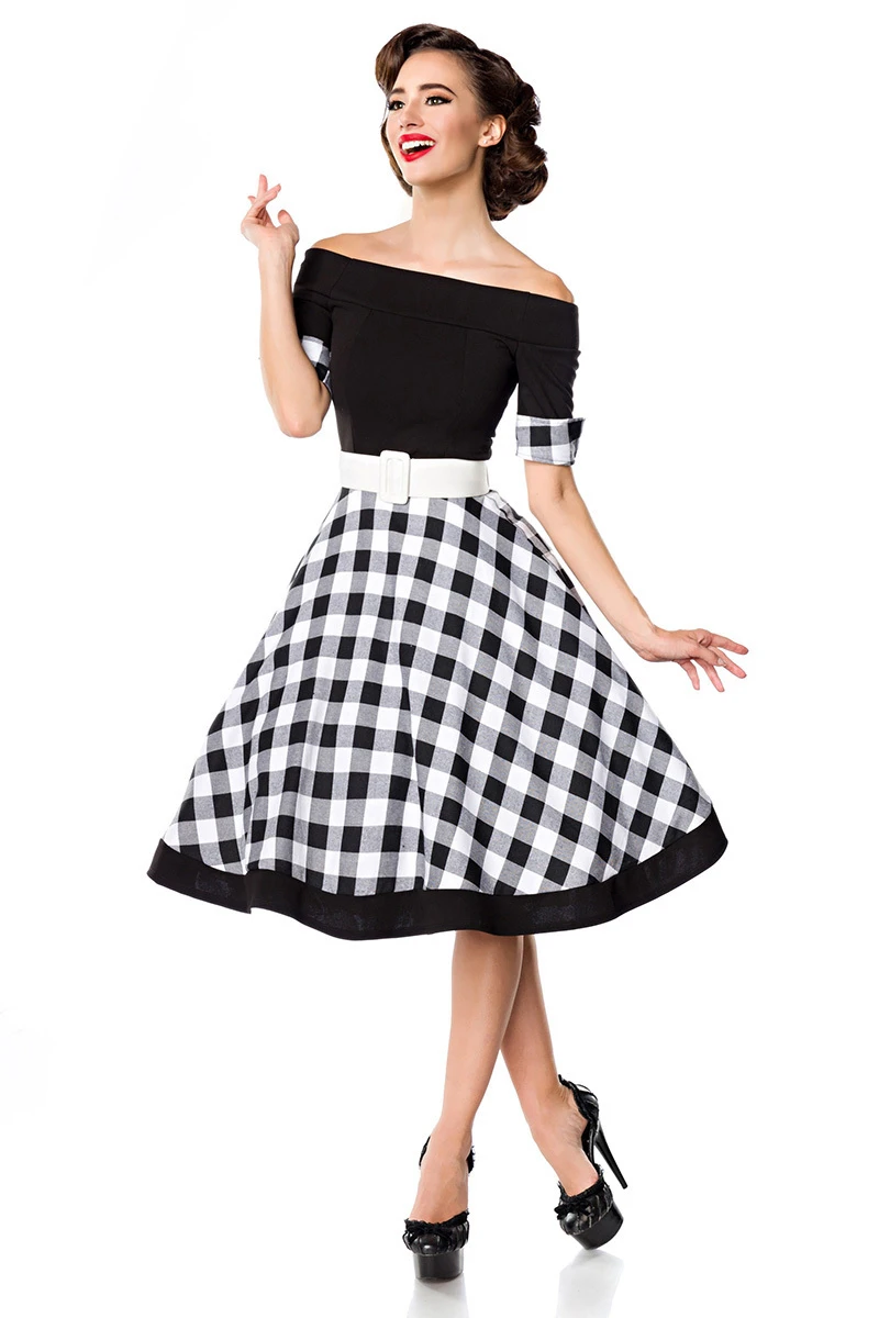 Schulterfreies Retro Kleid mit Tellerrock Schulterfreies Retro Kleid mit Tellerrock