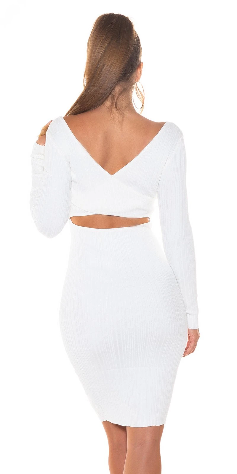 Cocktail Strickkleid mit Rücken-Cutout und Streifen-Musterung Cocktail Strickkleid mit Rücken-Cutout und Streifen-Musterung