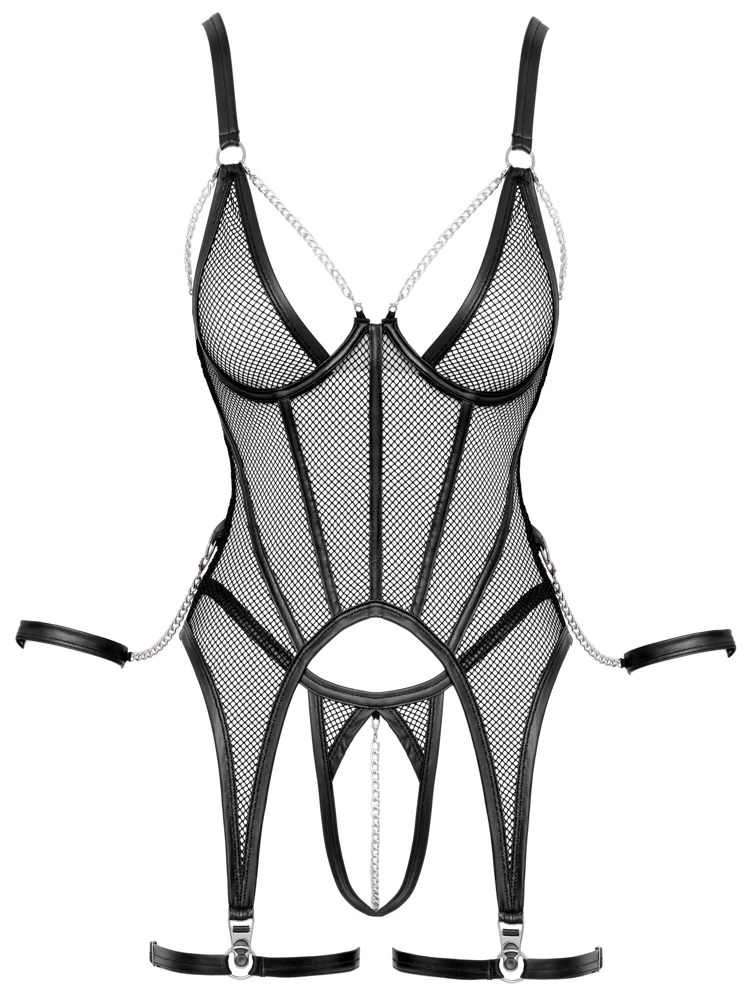 Reizwäsche Bondage Strapshemd Set Ouvert Netz Mattlook mit Fesseln verrucht Schwarz Cottelli von Cottelli BONDAGE
