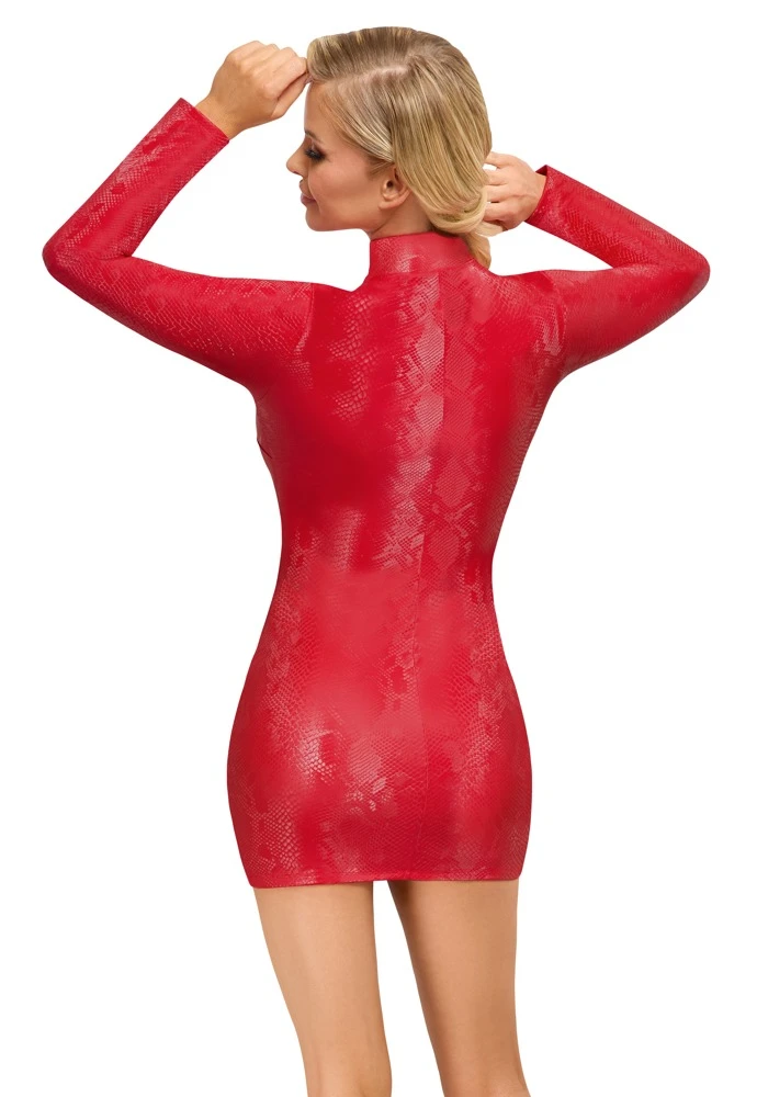 Cottelli PARTY Langarm-Minikleid Schlangenhaut-Optik, Vorne mit Durchgehendem Reißverschluss