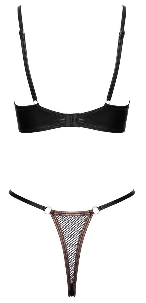 Cottelli Sexy Dessous Reizwäsche Set mit Bügel-BH Ouvert-String Netz Riemchen Roségold & Mattlook von Cottelli LINGERIE