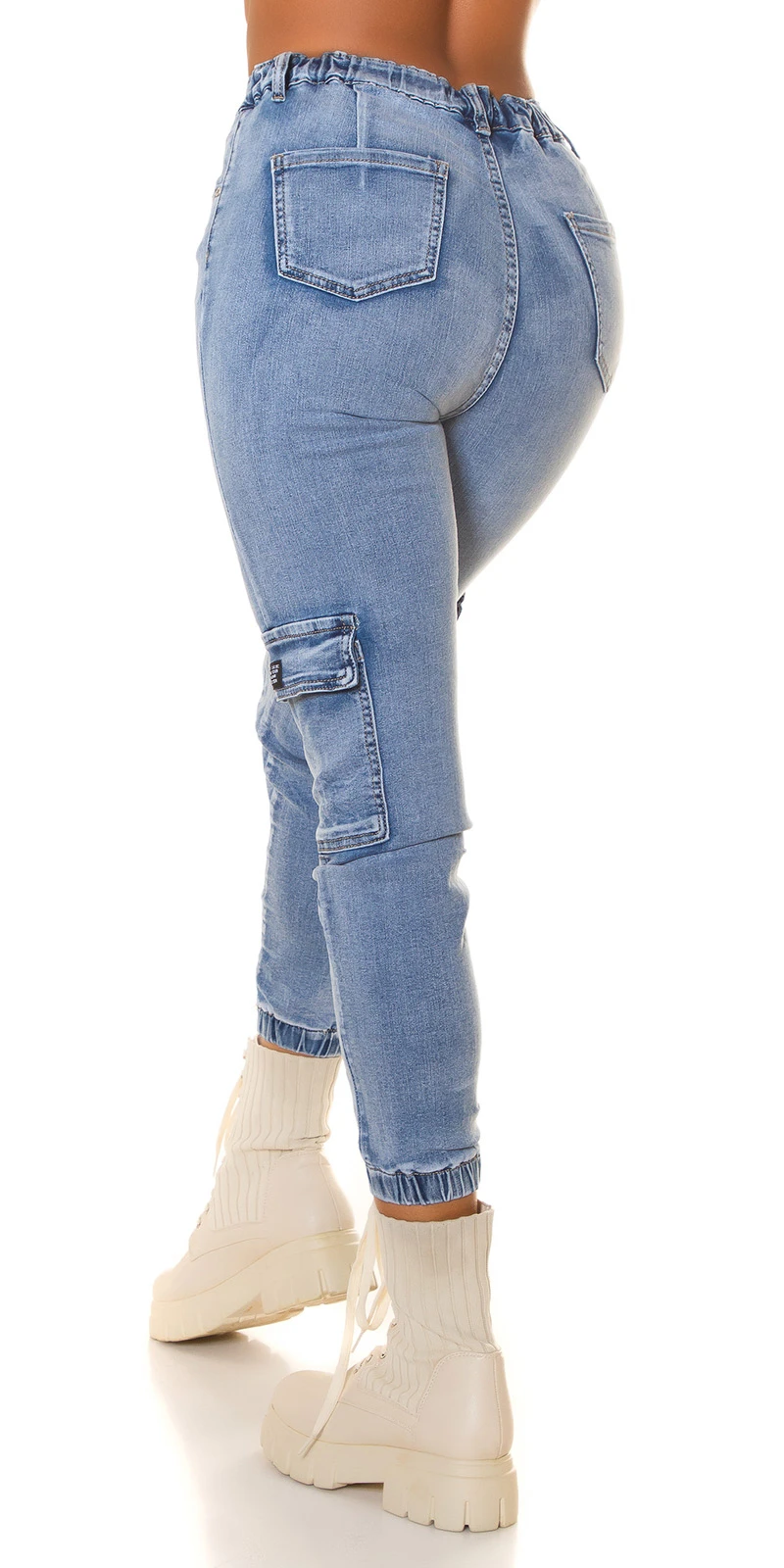 Acid Washed Cargo Röhren Jeans im High Waist-Style Acid Washed Cargo Röhren Jeans im High Waist-Style