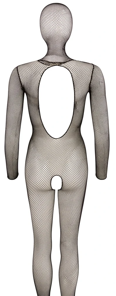 Langarm Catsuit Netz body Catsuit Unterwäschen Reizwäsche ouvert mit Kopfmaske aus Netzmaterial nahtlos mit Fuß Cut-out Mund Rückenöffnung und offenem Schritt