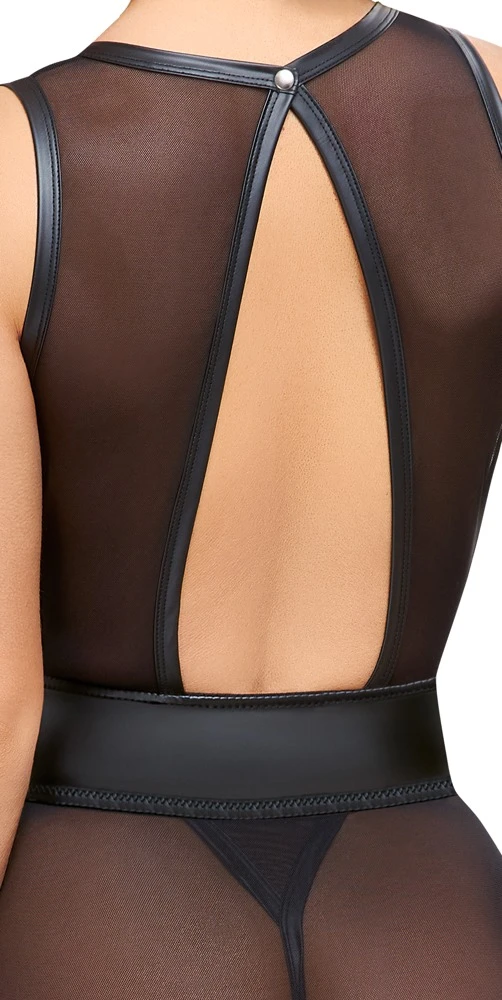 Cottelli LINGERIE Strapshemd und String, Sündig Schwarz aus Powernet mit Mattlook
