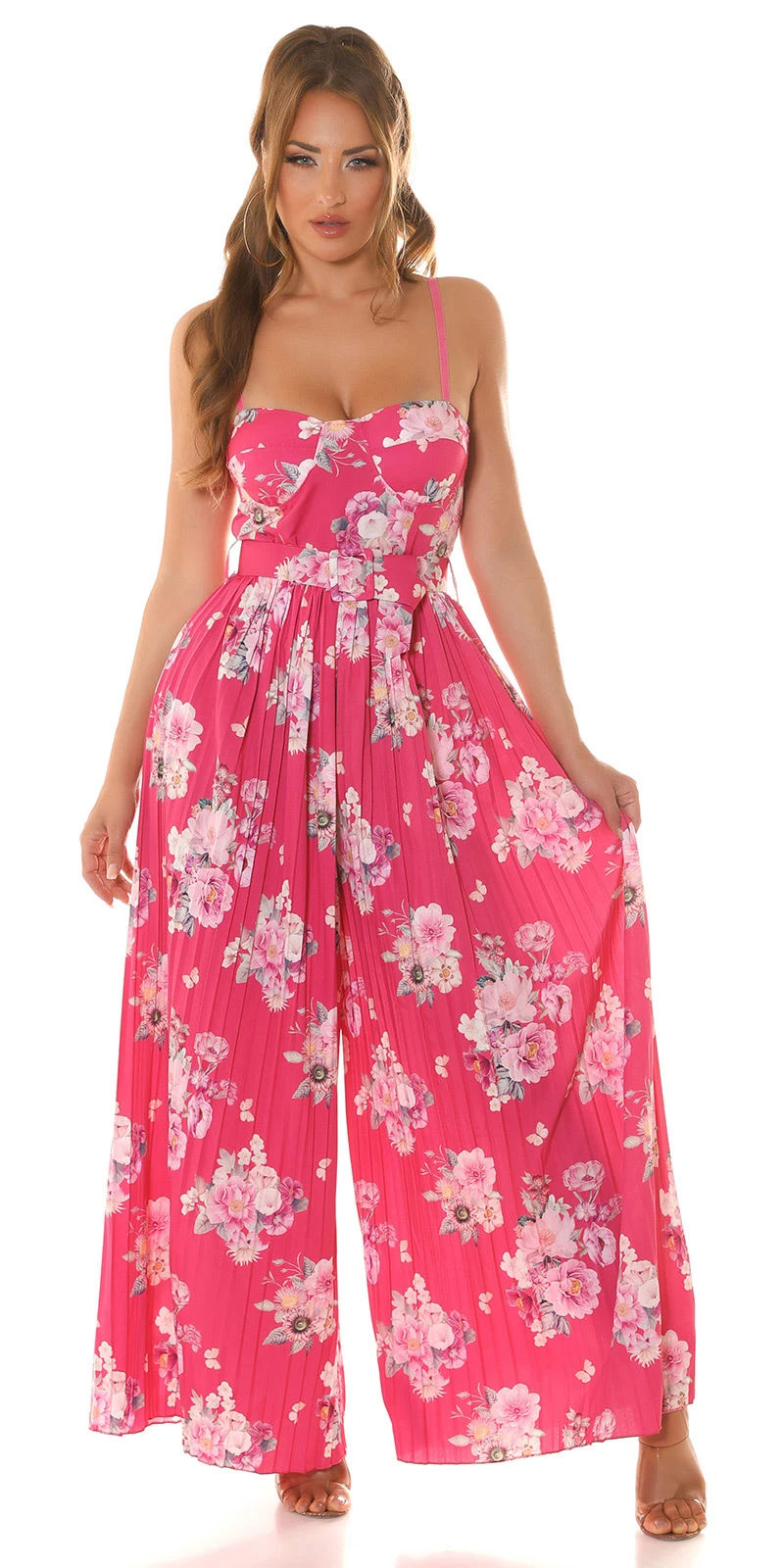 Flower Printed Plissee Extreme Marlene Jumpsuit Overall mit Gürtel Flower Printed Plissee Extreme Marlene Jumpsuit Overall mit Gürtel
