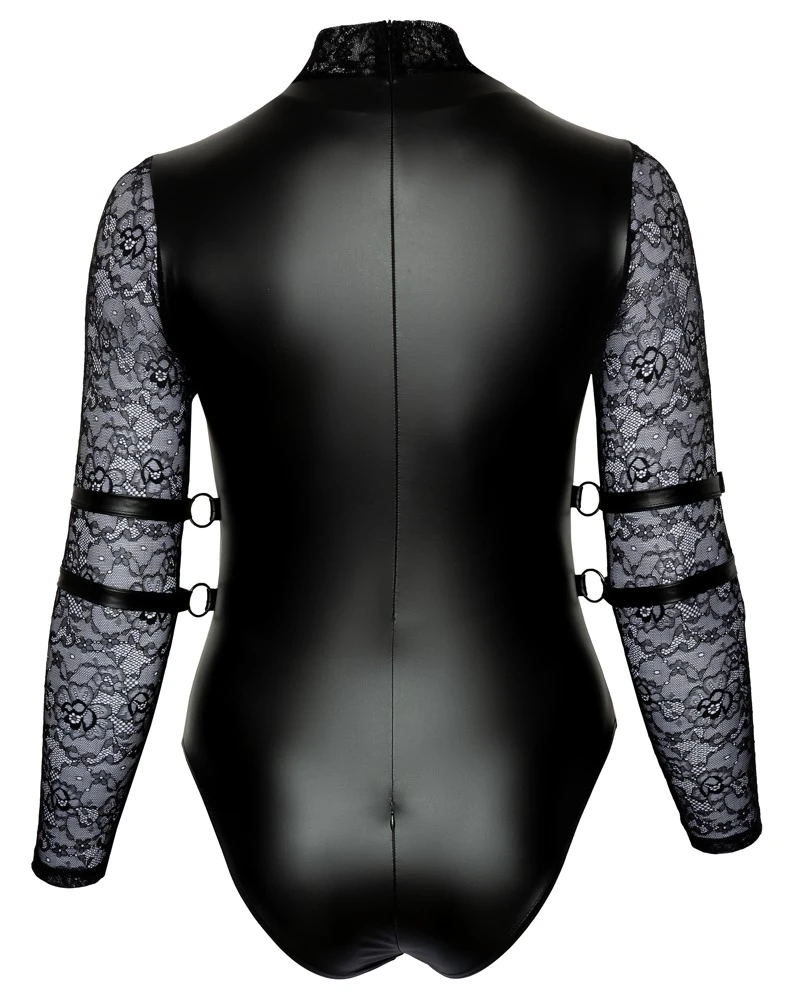 Cottelli Mattlock Langarm-Body mit Spitzenärmeln und verführerischen Details