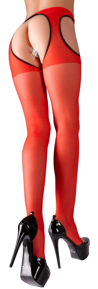Cottelli Ouvert-Strumpfhose in sinnlicher Strapsgurt-Optik mit schwarzen Kontrastnähten in Rot