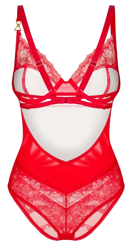 Body Aliosa von Obsessive in sinnlichem Rot mit edlem Glanz, Floral-Spitze und raffinierten goldfarbenen Details