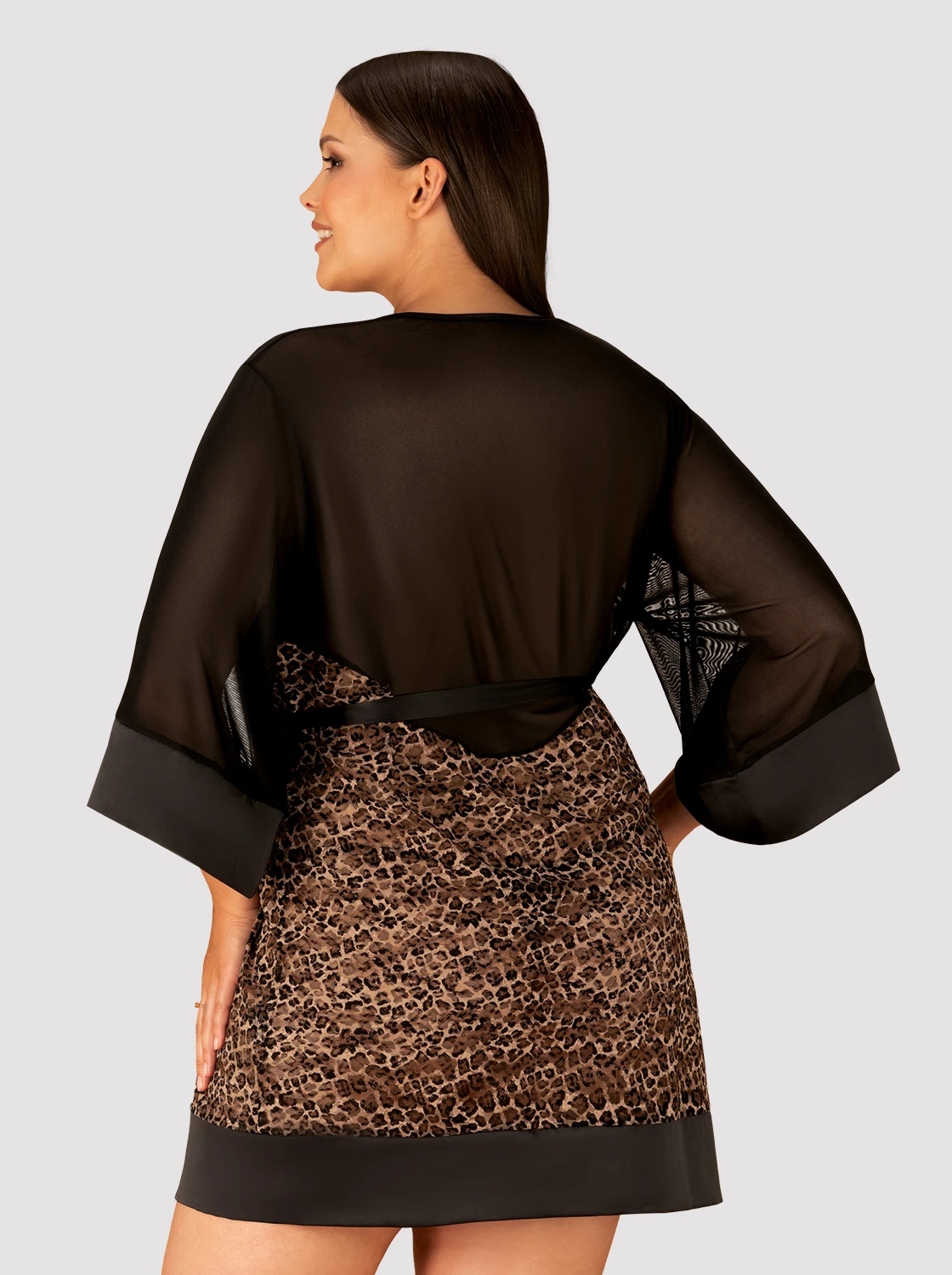 Femininer Peignoir mit Animal Print mit breiten Satinsaum Femininer Peignoir mit Animal Print mit breiten Satinsaum