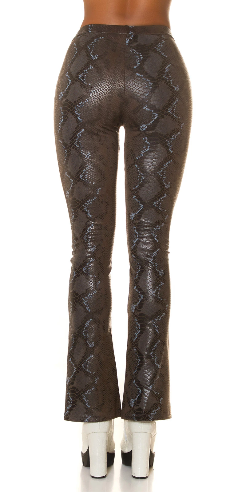 Snake Printed Leder Look High Waist Leggings mit Schlag Snake Printed Leder Look High Waist Leggings mit Schlag