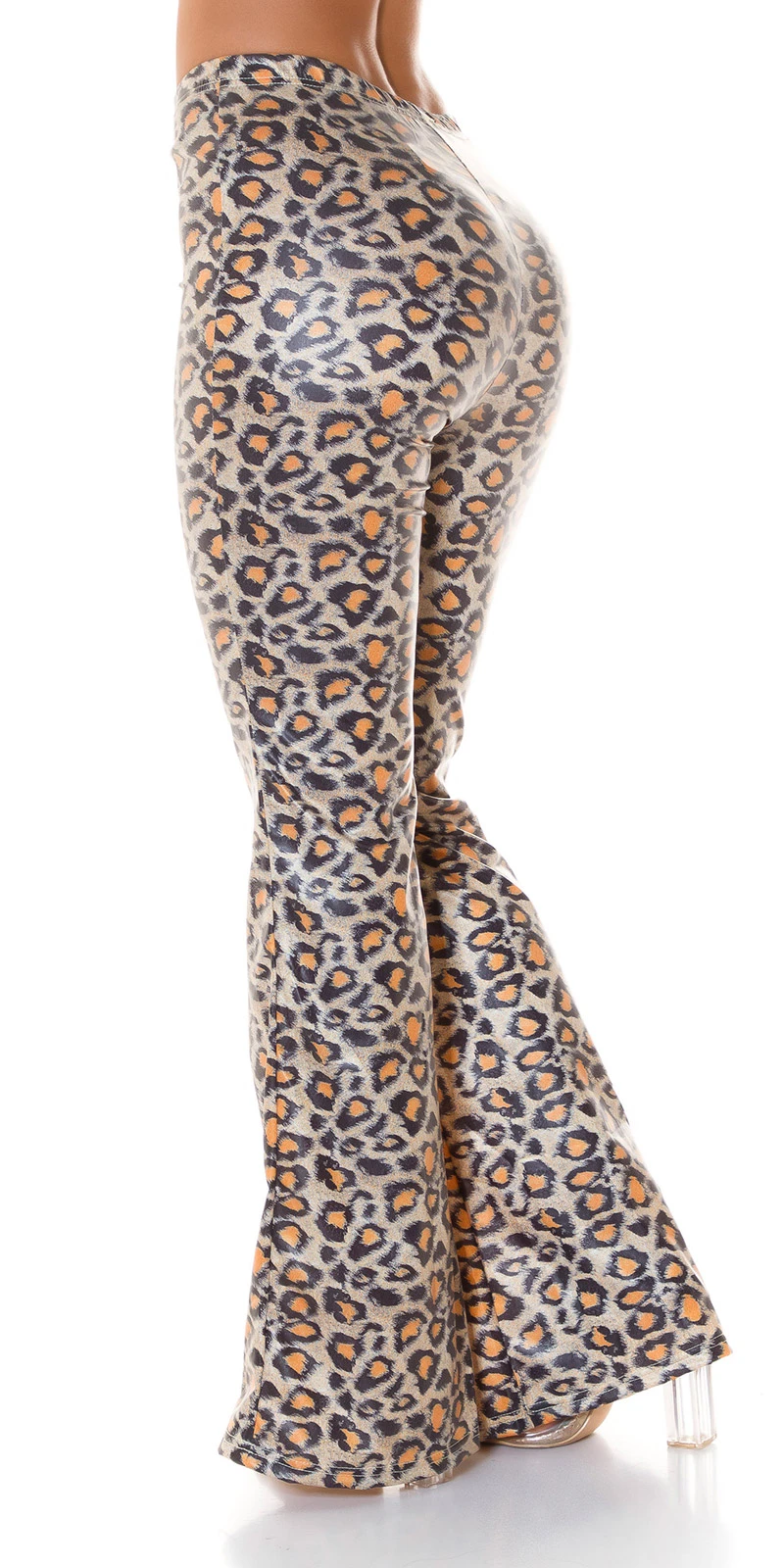 High Waist Animal Printed Wet Look Leggings mit Schlag High Waist Animal Printed Wet Look Leggings mit Schlag