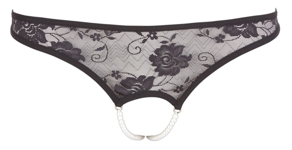Cottelli LINGERIE Spitzenrio zwei Perlenketten durch den Schritt Ouvert