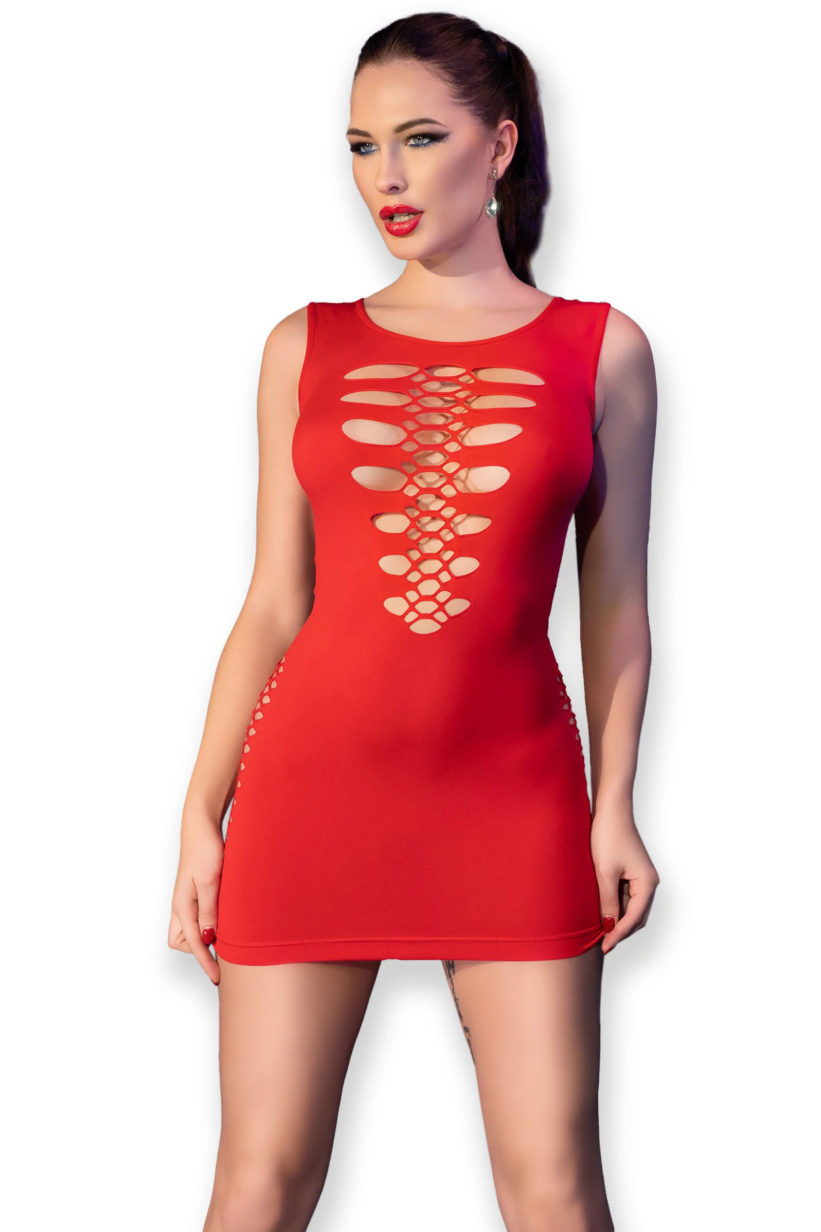 Nahtloses Minikleid CR4622 elastisch mit seitlichen Schlitzen