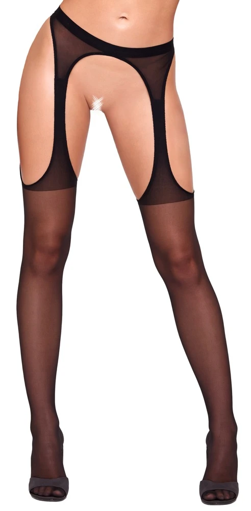 Offene Straps-Strumpfhose mit Cut-outs seidig weich verstärktes Höschenteil Schritt offen Damen Dessous Schwarz Cottelli LEGWARE
