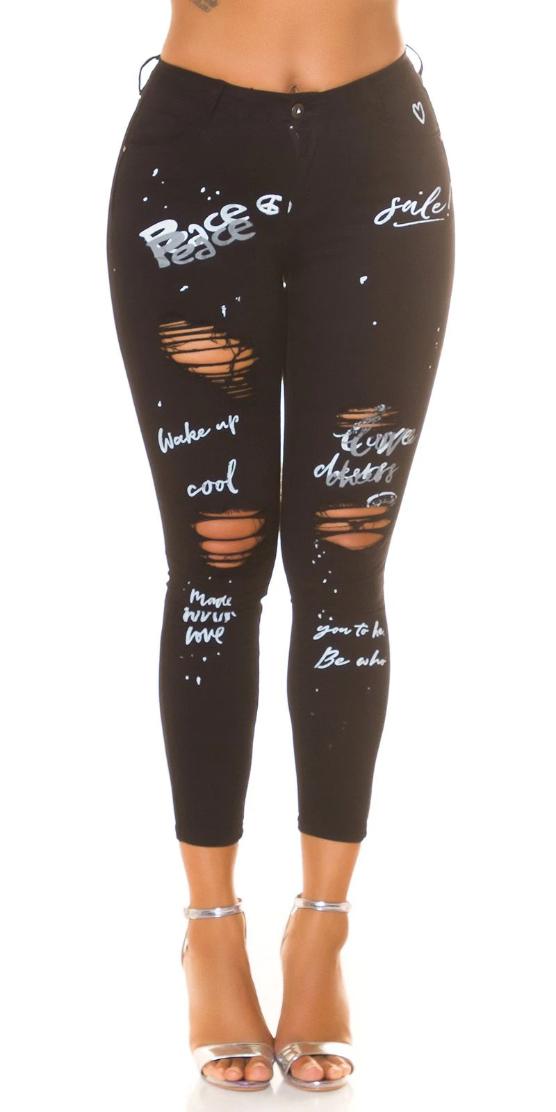 Sexy Stylische Statement Destroyed Skinny Jeans im Used Look Uni Farbig für einen modernen, angesagten Look Sexy Stylische Statement Destroyed Skinny Jeans im Used Look Uni Farbig für einen modernen, angesagten Look