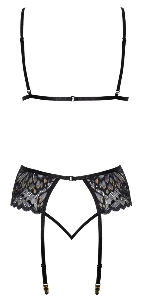 kissable BH Strapsset, Lingerie Set mit Soft-BH, Strapsgurt & String, Effektspitze im Mix mit Powernet