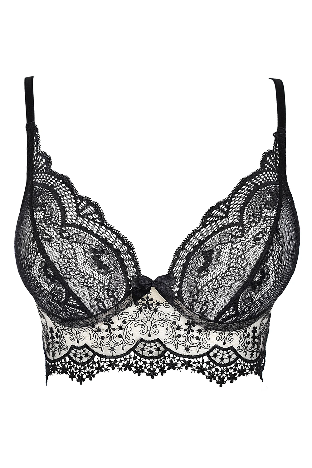Axami schwarze/beige Spitzen BH-Halbkorsett V-Ausschnitt Träger versellbar Axami schwarze/beige Spitzen BH-Halbkorsett V-Ausschnitt Träger versellbar