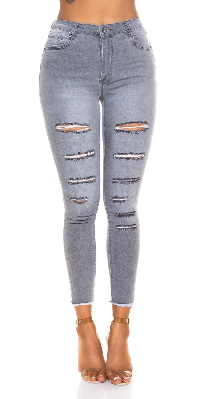 Midi Waist Used Look Skinny Jeans mit Risse Midi Waist Used Look Skinny Jeans mit Risse