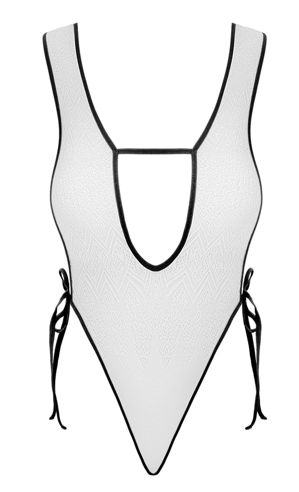 Sexy Body weiß schwarz mit Spitze ouvert seitlich offen tiefer Ausschnitt hoher Beinschnitt elastisch Cottelli Fantasy Dessous
