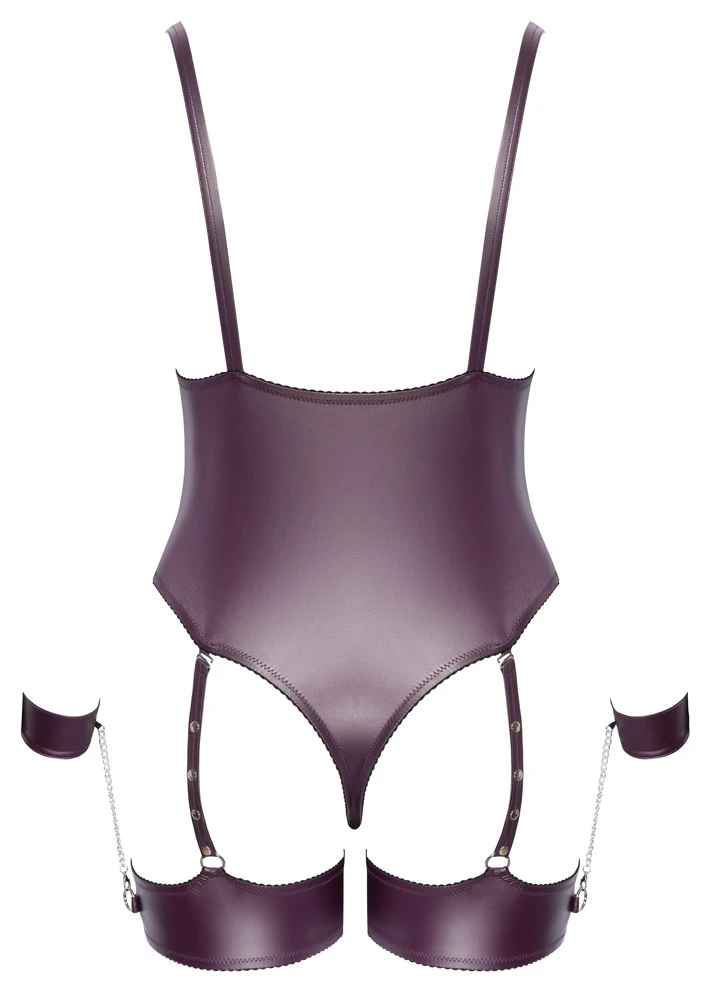 Eleganter Lila-Mattlook Stringbody von Cottelli BONDAGE mit abnehmbaren Fesseln für höchsten Tragekomfort und Sex-Appeal!