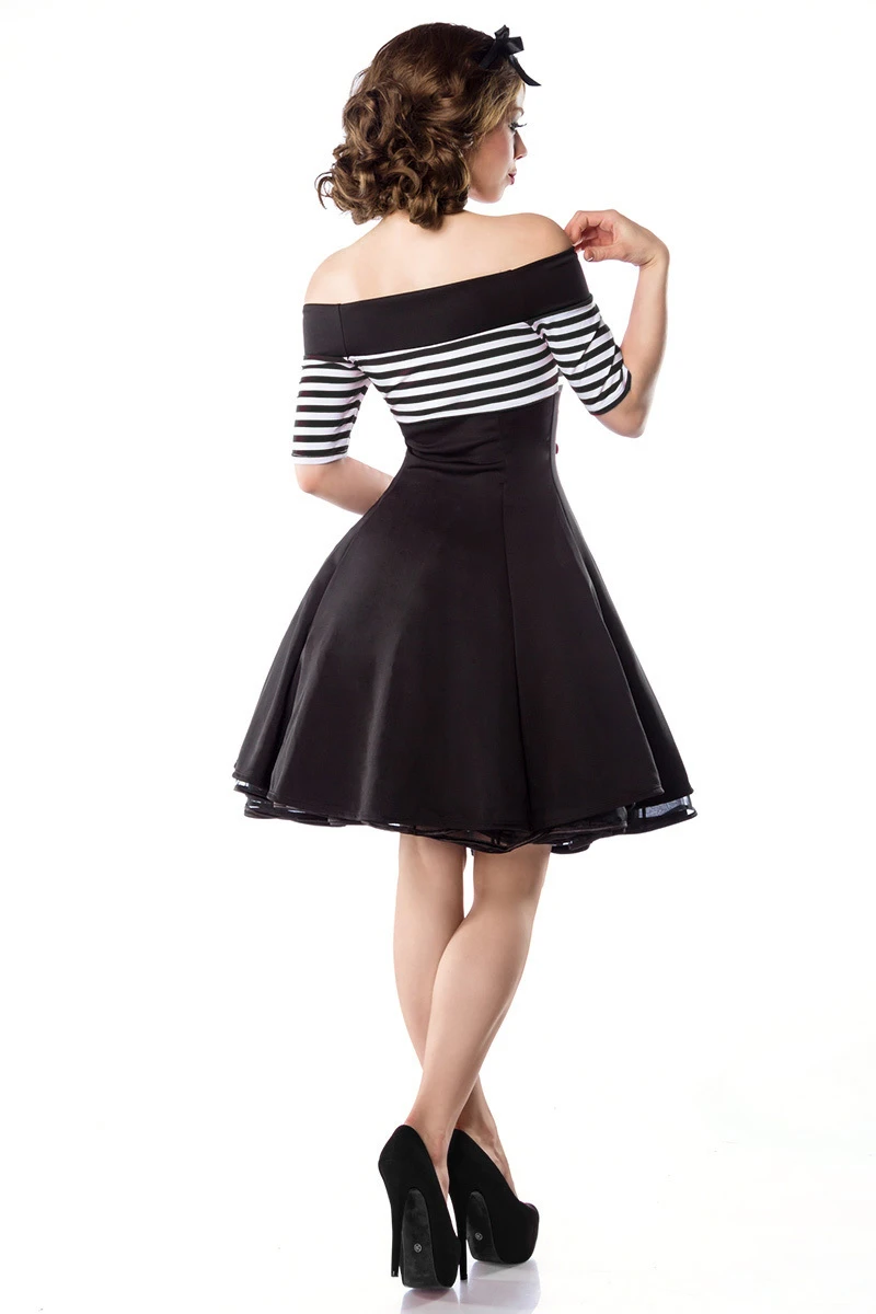Vintage-Kleid Punkte mit Carmen- Ausschnitt